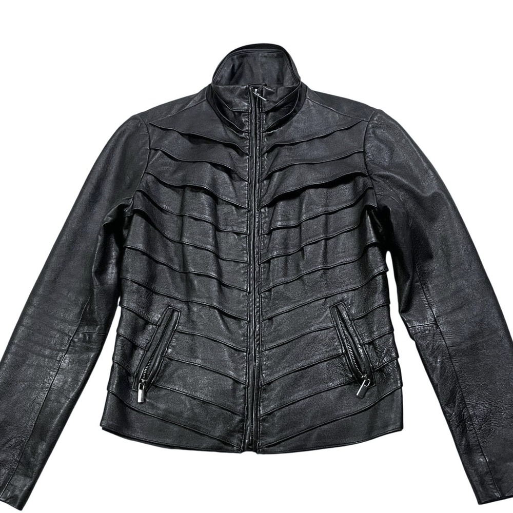 Vintage Neiman Marcus Black Leather Tiered Jacket Layered Archive Size Small